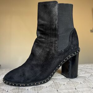 Rag & Bone Romi Black Waxed Suede Bootie Women EU 39.5 US 9 Studded Block Heel
